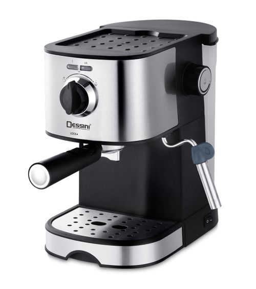 Dessini Espresso Coffee Machine 20 Bars 1000 W Model 500 black1000 WATTS 20 BAR HUGH PRESSURE PUMP 1.0 Liters detachable transparent water tank can use for coffee pod or ground coffee can make espresso and cappuccino Durable stainless steel cup mat for co